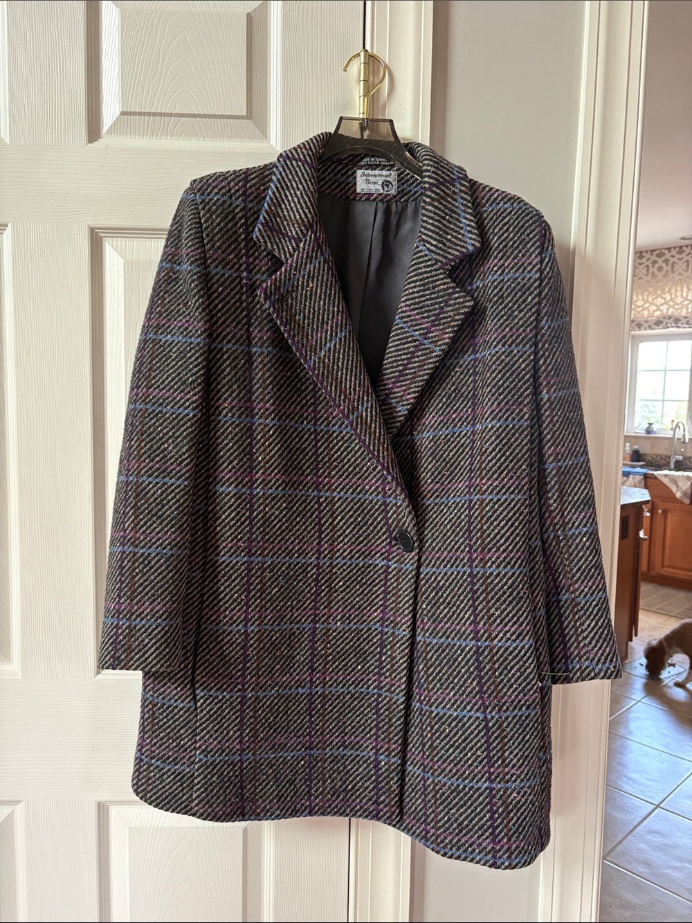 VTG Pure Wool Gray Tweed Plaid Coat Made in Turkey Womens Sz 9/10